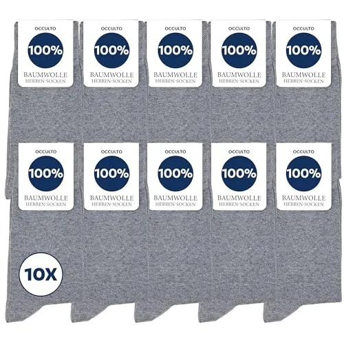 Occulto Herren 100% Baumwolle Socken 10-20er Pack (Modell: Ingo) 47-50 10 Paar | Grau