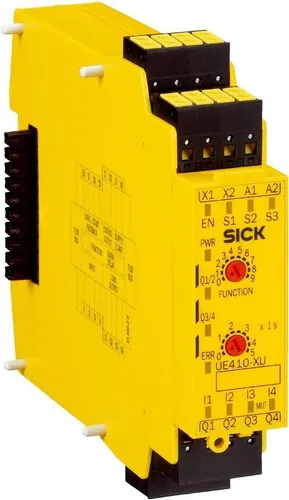Sick Sicherheitsmodul UE410-XU3T5 - Hochsicherheitslösung - Sicherheitsmodul für Stromkreise, breiter Einsatz mit Mutingfunktion und Performance Level e nach EN ISO 13849-1, ideal für industrielle Anwendungen.