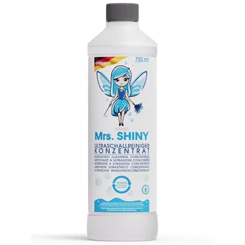 Mrs. SHINY - Ultraschallreiniger Konzentrat für Brillen, Schmuck, Gebiss und mehr - Für alle Ultraschallreinigungsgeräte - Ultrasonic Cleaner - 750 ml