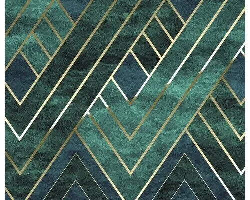 Fototapete Vlies P014-VD3 Artdeco - Elegante 3-tlg. Wandgestaltung - Hochwertige Vlies Fototapete in Gold und Grün, ideal für Flur, Küche, Schlafzimmer und Wohnzimmer. Verleiht jedem Raum einen Hauch von Luxus.