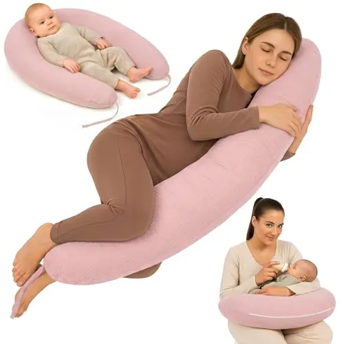 Totsy Baby Stillkissen XXL 190 cm Puderrosa - Stillkissen für werdende Mamas und stillende Mütter, ergonomische Unterstützung für besseren Schlaf und weniger Positionswechsel während der Schwangerschaft.