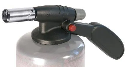 Contacto Gasbrenner/Karamellisierer - Gasbrenneraufsatz für Gastronomie, mit direktem Anschluss an Gaskartuschen für einfache Handhabung, rutschfester Griff und verschleißfreie Piezo-Zündung für präzise Flammenkontrolle.