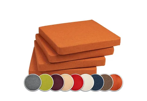 sunnypillow 4er Set Stuhlkissen - Orange, 40 x 40 x 3 cm - Polster für Stühle & Sessel, wasserabweisend und perfekt für Innen- und Außenbereich, ideal für Garten- und Küchenstühle mit hohem Sitzkomfort.