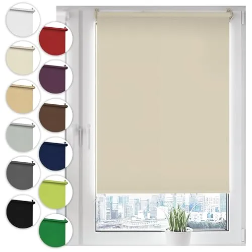 Verdunkelungsrollo Klemmfix ohne Bohren 75cm x 100cm Creme Verdunklungsrollo Fensterrollo Rollo Seitenzugrollo Klemmrollo für Fenster & Tür