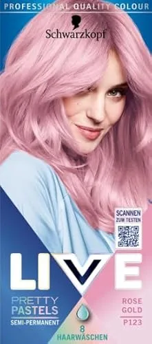 Schwarzkopf Live Ultra Brights P123 Haarfarbe - Roségold - Semi-permanente Haarfarbe für hellblondes Haar im trendigen Roségold. Das Set enthält alles für eine einfache Anwendung zu Hause: Färbecreme, Pflege-Conditioner und Handschuhe. Ideal für kreative Farbergebnisse!