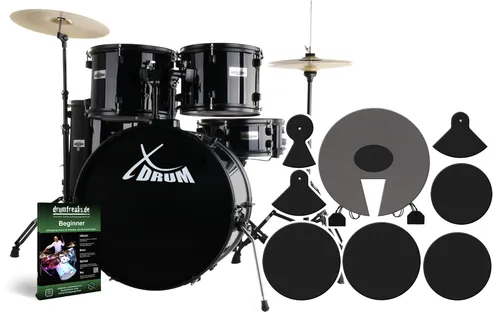 XDrum Rookie 20" Studio Schlagzeug Black mit Dämpferset - Komplettes 5-teiliges Schlagzeugset mit modernen Kesselgrößen und stylischer schwarzer Hardware. Inkl. Dämpferset, Drumsticks und ausführlicher Anleitung für Einsteiger.
