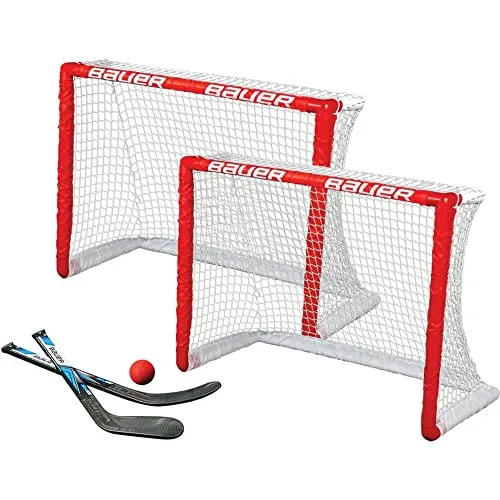 Bauer Hockeytor Knee Goal Set 2er 30.5 Zoll Rot - Praktisches Set mit 2 Hockeytoren, 2 Schlägern und einem Ball, ideal für spannende Spiele und Trainingseinheiten. Maße: 77,5 x 58,4 x 34,3 cm.