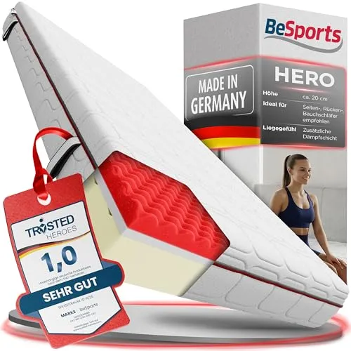BeSports Hero Matratze 160x200 cm – Wendbare 7-Zonen Kaltschaum-Matratze mit abnehmbarem Bezug - WENDEN FÜR INDIVIDUELLE KOMFORT: Die Matratze bietet zwei Härtegrade für optimale Anpassung. ERGONOMISCHE 7-ZONEN-UNTERSTÜTZUNG sorgt für erholsamen Schlaf. Atmungsaktiver Bezug, waschbar bis 60 °C, ideal für Allergiker.