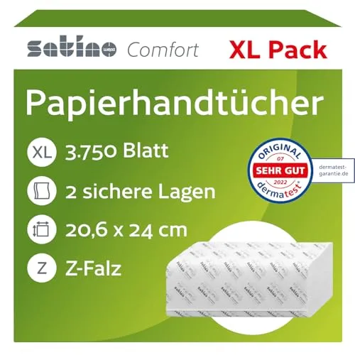 Satino Papierhandtücher 3.750 Stück – Saugstark & fusselfrei - Gewerbliche Papierhandtücher aus Recyclingpapier, 2-lagig, ideal für H2 & PT2 Spender – nachhaltig und perfekt für stark frequentierte Waschräume.