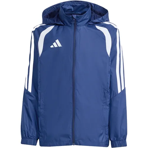 Adidas Tiro 26 League Windbreaker Kinder - Blau - Hochwertiger Windbreaker für Kinder, ideal für Fußballtraining bei jedem Wetter. Leicht, verstaubar und mit praktischen Details wie elastischen Bündchen und verstellbarer Kapuze. Stilvoll und funktional für aktive Kids!