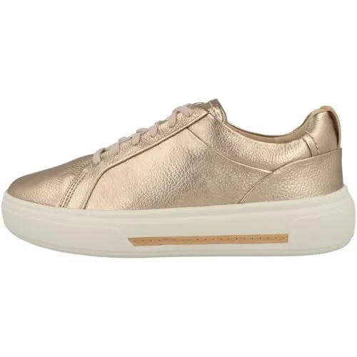 Clarks Damen Hollyhock Walk Sneaker - Copper Metallic, 38 EU - Damen-Sneaker mit Schnürverschluss für individuelle Passform, atmungsaktivem Lederfutter und flexibler Heritage Strobel-Konstruktion.