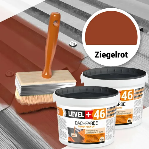 Level+ Dachfarbe L+46 Ziegelrot - Elastische Dicht-Polymermembrane 8KG - Dachfarben, hochelastische und wasserdichte Dichtmembran für langlebigen Schutz gegen Mikrorisse und biologische Korrosion, ideal für verschiedene Untergründe.