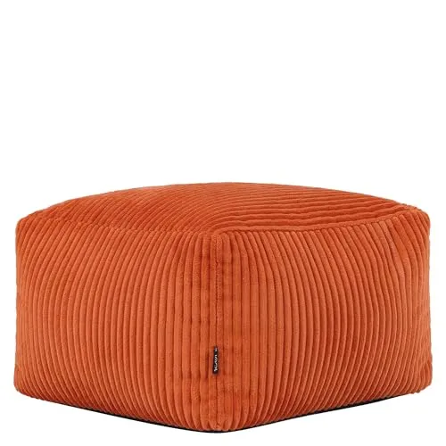 Icon Amara Hocker - Flauschiger Cord Sitzsack in Orange - Hocker für Wohnzimmer, kompakter Komfort mit weichem Cordmaterial und strapazierfähiger Füllung, ideal als zusätzlicher Sitzplatz oder Fußhocker.