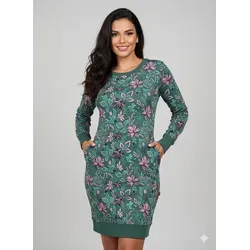 Ragwear Sweatkleid MENITA FLOWERS O - Blumenmuster in Grün - Bequemes Sweatkleid aus 50% Baumwolle und 50% Polyester, ideal für den Alltag. Pflegeleicht mit lässigem Rundhalsausschnitt und praktischen Eingrifftaschen.