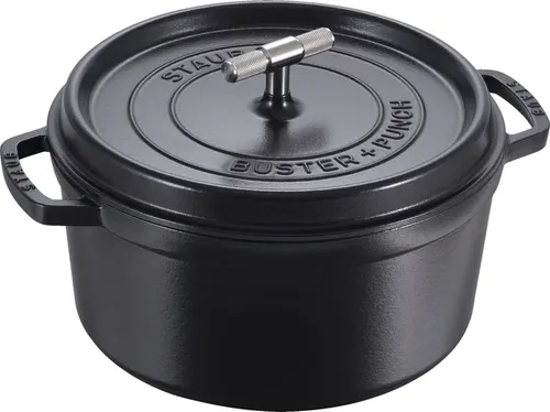 Staub Cocotte Buster + Punch - Schwarz - 28 cm - Hochwertige Gusseisen Cocotte für perfekte Brat- und Schmorgerichte, ideal für Hobbyköche und Gourmetliebhaber.