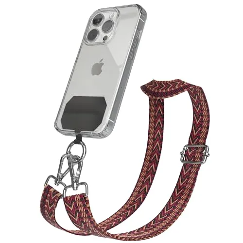 EAZY CASE - Handykette Universal zum Umhängen kompatibel mit jedem Handy Kette mit Hülle kombinierbar Handykordel mit Karabiner für Handyhülle Handyband zum Umhängen Bunt Boho Kordel Braun Rot Silber