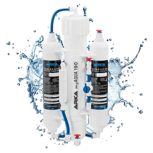 ARKA Umkehrosmoseanlage myAQUA 190/380 - Effiziente Umkehrosmoseanlage für sauberes Wasser. Filtert bis zu 99 % von Verunreinigungen und sorgt für reines Osmosewasser – ideal für Aquarien und anspruchsvolle Anwendungen.