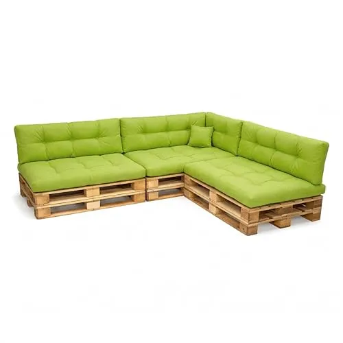 POKAR Palettenkissen Palletenauflagen Palettenpolster Palettensofa Palettenmöbel 8er Set: Sitzkissen 120x80 + Rückenlehne 120x40, Limette