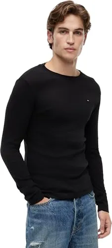 Tommy Jeans Herren Langarmshirt TJM Original, Schwarz (Tommy Black), XL - Herrenhemden aus 100% Baumwolle, figurbetontes Slim Fit Design für hohen Tragekomfort und vielseitige Kombinationsmöglichkeiten im Alltag.
