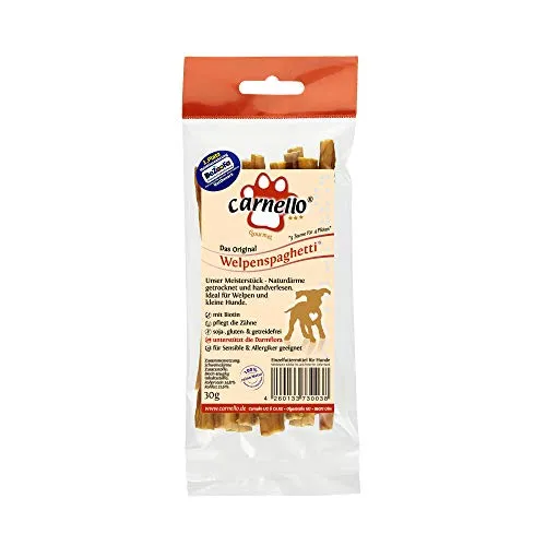 Carnello Hundeleckerli kleine Hunde – Welpenspaghetti – Welpen Leckerlies, Leckereien für Hunde, Hundesnack – Hundeleckerli Getreidefrei - Leckerlibeutel klein (4 x 30g)
