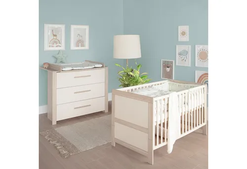 roba® Babymöbel-Set Momo - Modernes 2-teiliges Set aus Holz in Beige - Babymöbel-Sets: Stilvolles Set mit einem höhenverstellbaren Kinderbett und Wickelkommode, ideal für ein harmonisches Babyzimmer. Hochwertige Materialien und durchdachtes Design für Sicherheit und Komfort.