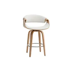 Miliboo Design-Barhocker Weiß und helles Holz 65 cm Aramis - Stylischer Barhocker mit Rückenlehne, ideal für moderne Küchen und Essbereiche. Hochwertige Polyurethan-Beschichtung für Langlebigkeit und Pflegeleichtigkeit.
