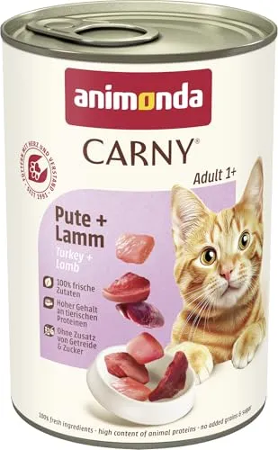 animonda Carny Katzen Nassfutter Pute + Lamm (6 x 400g), getreidefreies Katzen Nassfutter ohne Zucker, mit frischen fleischigen Zutaten