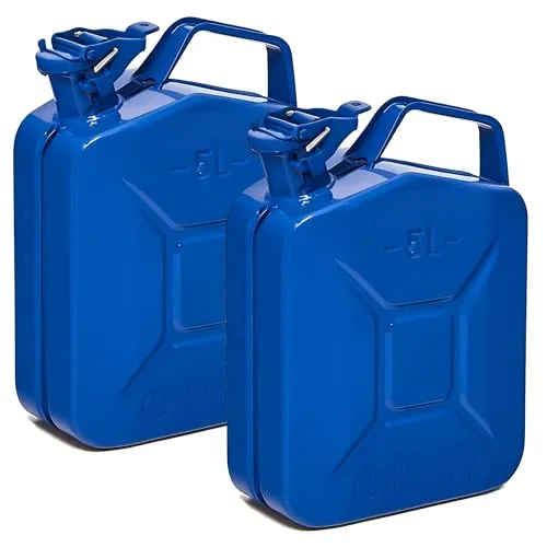 BW® Benzinkanister Metall 2x 5 Liter - Robuster Kraftstoffkanister mit UN-Zulassung - Hochwertiger 5L Metallkanister aus pulverbeschichtetem Stahl für langlebige Nutzung. TÜV-geprüft und ideal für Benzin und Diesel. Großer Ausgießer für schnelles Betanken – perfekt für lange Fahrten oder professionelle Einsätze.