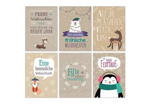 PAPIERDRACHEN Weihnachtskarte Weihnachtskarten Set - 12 gestaltete Postkarten zu Weihnachten