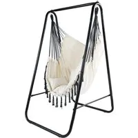 CCLIFE Hängesessel mit Gestell - Bequemer Hängesessel in Beige mit robustem Eisen-Gestell, ideal für entspannende Stunden im Garten oder Wohnzimmer.