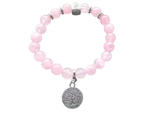 Steinfixx® Perlenarmband Edles Edelsteinarmband Rosenquarz mit Anhänger Lebensbaum (gegen negative Energien, für Harmonie und Erneuerung, 1-tlg., mit quadratischer Om-Perle - Kraft und Stärke, Verbindung mit der Natur), Handmade in Germany, inklusive edler Geschenkbox