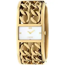 ESPRIT ES101112006 Double Dash Gold - Elegante Damenarmbanduhr - Stilvolle Armbanduhr von ESPRIT mit eckigem Edelstahlgehäuse, perlmuttfarbenem Zifferblatt und goldfarbigen Zeigern. Ideal für modische Akzente im Alltag.