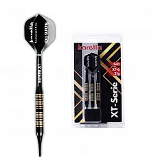 Karella Softdart XT-6, 21 g, Einsteiger-Darts in Schwarz-Gold - Einsteiger-Darts mit optimaler Gewichtsverteilung und tollen Designs. Inklusive Profi Karella XT-Schäften und Flights für beste Flugeigenschaften. Ideal für den Einstieg in die Dartwelt!