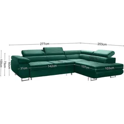 Avatar Velvet Ecksofa mit Schlaffunktion - Monolith Flaschengrün - Sofas & Couches, elegantes Ecksofa mit Stauraum und Schlaffunktion für komfortable Nächte und minimalistischen Stil.