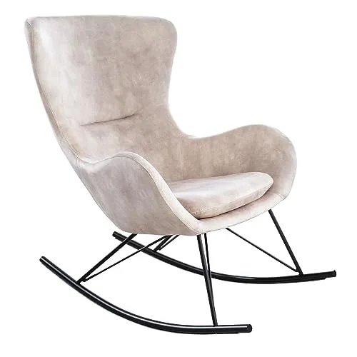 Design Schaukelstuhl SCANDINAVIA SWING - Edler Samt in Champagner Greige - Gemütlicher Schaukelstuhl mit hochwertigem Samtbezug und ergonomischen Armlehnen. Ideal für Wohnzimmer oder Schlafzimmer, max. Belastbarkeit 120 kg. Stilvolles Design für jeden Wohnraum.