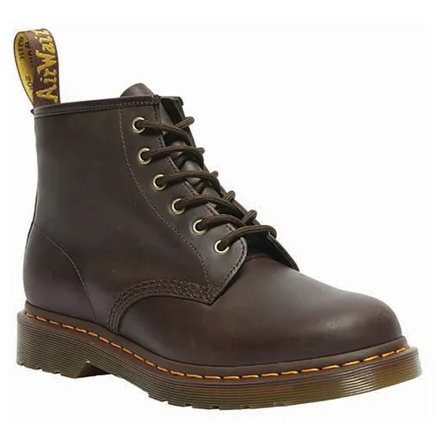 Dr. Martens Unisex 101 Amphibians - Dark Brown Crazy Horse, legendäre Stiefel mit Gelben Nähten und Luftpuffer für optimalen Komfort