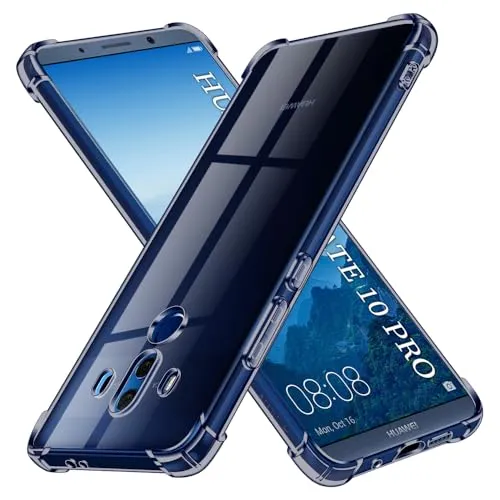 Techsuit für Huawei Mate 10 Pro Hülle mit Soft Touch, Vergilbungsfrei Material, Stoßfest, Luftkissen Ecken, Erhöhte Kanten, Kabelloses Laden Kompatibel, Shockproof Clear Silicone, Rauchschwarz