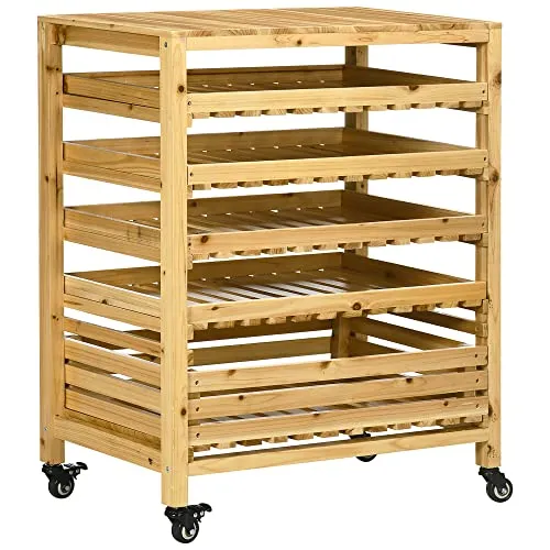 Outsunny Obsthalter mit Rädern - Gemüseregal für Küche - Praktischer Obstkorb mit 5 Regalen aus Tannenholz, ideal zur Aufbewahrung von Obst und Gemüse. Mit 4 flexiblen Rädern für einfache Mobilität und optimaler Belüftung für frische Lebensmittel.