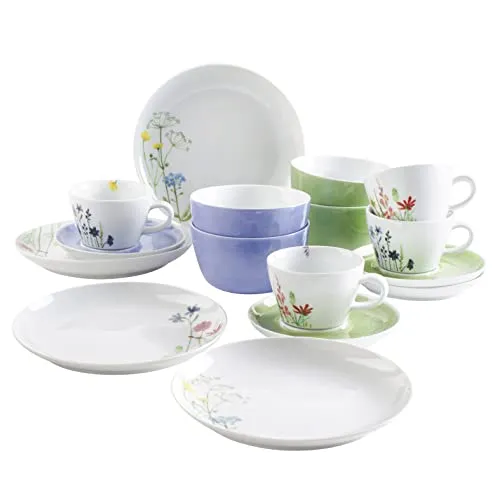 KAHLA Five Senses Wildblume Kombiservice 16tlg. für 4 Personen - Kombiservice mit floralen Aquarellmotiven, pflegeleicht und ofenfest. Ideal für moderne Küchen und nachhaltige Tischkultur, Made in Germany.
