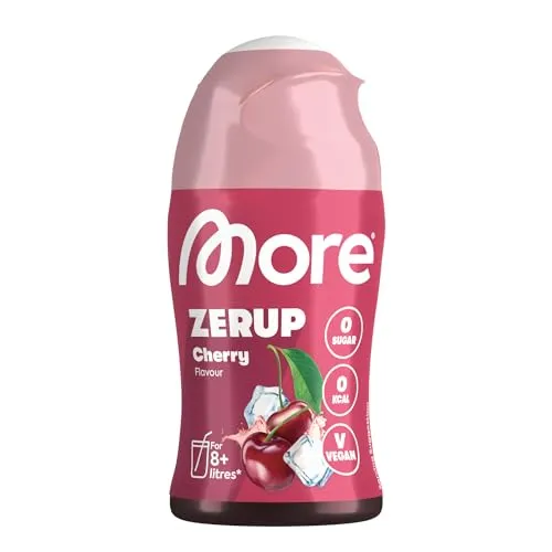 MORE Zerup, Cherry, 65 ml, für bis zu 8 l Fertiggetränk, zuckerfreier Sirup mit u.a. echten Fruchtextrakten, vegan, zero Kalorien - made in Germany