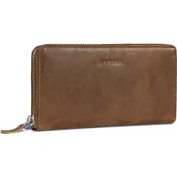 ROYALZ Lilly Vintage Portemonnaie - Damen Geldbörse Groß mit Reißverschluss, aus robustem Büffel-Leder mit RFID Schutz und elegantem Vintage Look