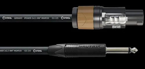 Cordial Lautsprecherkabel CPL 5 LP 25 - 5 m NEUTRIK Speakon/Klinke schwarz - Hochwertiges Lautsprecherkabel mit 2-poligem NEUTRIK® Speakon Plug und 6.3 mm NEUTRIK® Klinkenstecker. Ideal für die Verbindung von Verstärkern zu Lautsprecherboxen und sorgt für eine zuverlässige Signalübertragung.
