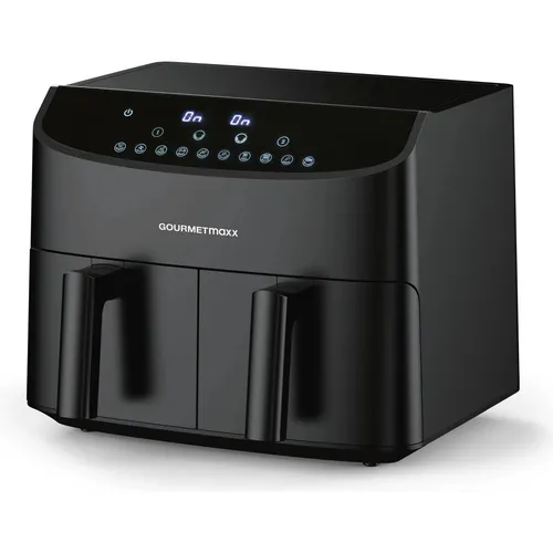 GOURMETmaxx Heißluft-Fritteuse Doppelkorb - 2x 3,5 l - schwarz - Fritteusen: Genießen Sie fettfreies Frittieren mit der GOURMETmaxx Doppelkammer-Heißluftfritteuse – 10 Programme, 7 l Volumen und individuelle Garzeiten für perfekte Ergebnisse!