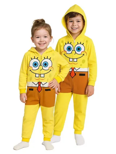 SpongeBob Schwammkopf Kostüm für Kinder - Gemütlicher Overall mit Kapuze - Bequemer SpongeBob Overall für Kinder, ideal als Karnevalskostüm oder Pyjama. Aus weichem Material gefertigt, sorgt er für hohen Tragekomfort und ein authentisches SpongeBob-Design. Perfekt für kleine Fans!