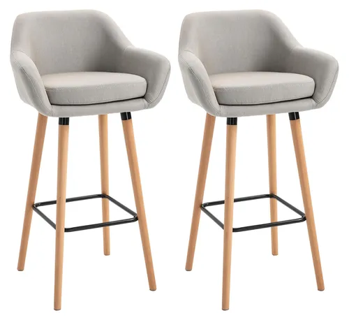 HOMCOM Barhocker 2er Set mit Rückenlehne - Elegante Barhocker im modernen Design, ideal für Küche und Wohnzimmer. Mit bequemen Sitzkissen, Holzbeinen und Armlehnen für maximalen Komfort und Stabilität.
