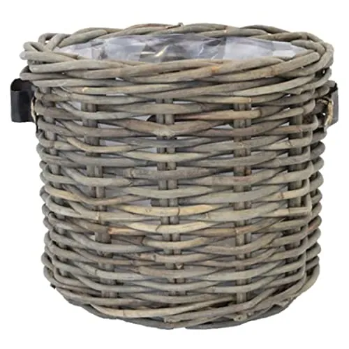 VAN DER LEEDEN Rattan Übertopf Grau Ø 65 cm - Zylindrisch mit Folie - Eleganter Rattan Übertopf für drinnen und draußen. Mit praktischen Tragegriffen und einer Volumen von ca. 119,2 Litern ist er ideal für Ihre Pflanzen. Robuste Qualität und modernes Design vereinen sich in diesem stilvollen Pflanzgefäß.