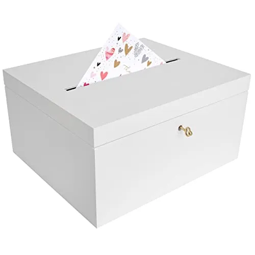 Creative Deco Aufbewahrungsbox Holzkiste Hochzeit - Elegante Holzbox mit Schloss und Schlüssel, ideal zur stilvollen Aufbewahrung von Erinnerungen oder Karten für Hochzeiten, Maße: 29x25x15 cm, pflegeleicht und aus hochwertigem Birkensperrholz.