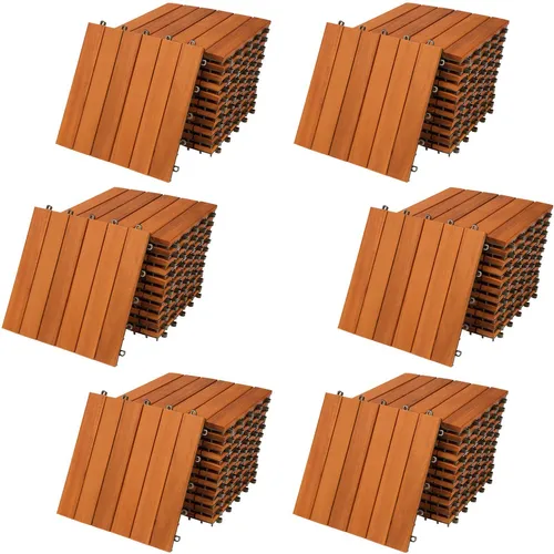Casaria Holzfliesen 66x Akazie - Terrassenfliesen für Balkon und Garten - Hochwertige Holzfliesen im Klicksystem, ideal für eine stilvolle Terrassengestaltung mit verschiedenen Mustern und einfacher Verlegung.
