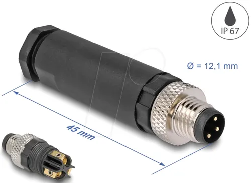 DELOCK 60529 - M8 Steckverbinder A-kodiert 3 Pin Stecker, mit Schraubanschluss