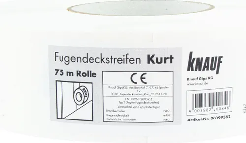 Knauf Reißfester Bewehrungs-Streifen 75 m für Gipskarton - Hochwertiger Bewehrungs-Streifen für die Fugen-Verspachtelung von Gipskartonplatten. Ideal für präzise Ergebnisse im Trockenbau. Perfekt für Profis und Heimwerker.